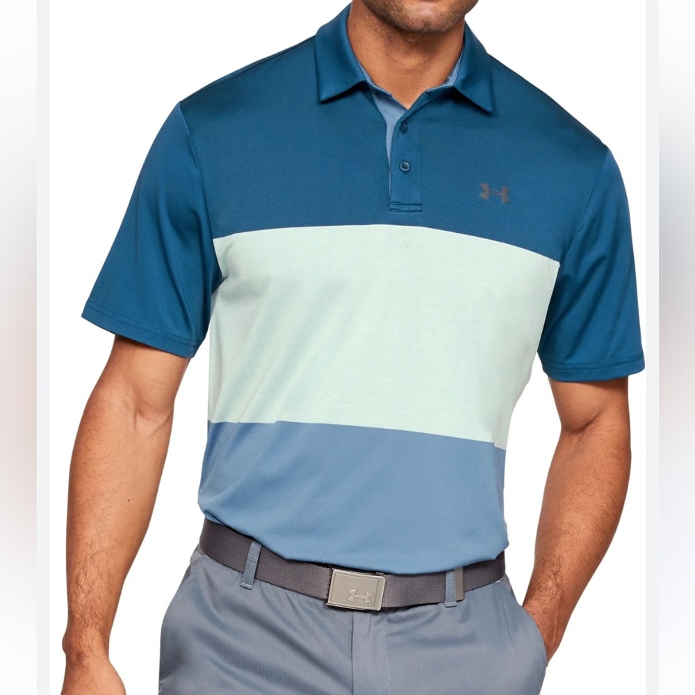 NWT Under Armour The Playoff Polo Shirt Men's XXL Loose HeatGear Blue & Green